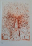 ANTONIO BANDEIRA - RARA GRAVURA EM PAPEL ARCHES COM A TINTA CHARBONEL NOIR EM SANGUÍNEA. TIMBRADO EM RELEVO SECO QUE A AUTENTICOU.  MEDINDO 9X12cm -34 x34cm MONTADA EMOLDURADA EM PROTEÇÃO EM VIDRO .