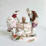 MEISSEN - MARAVILHOSO GRUPO ESCULTÓRICO EM PORCELANA ALEMÃ SÉCULO XIX COM RICO TRABALHO DE PINTURA COM MARCA NO FUNDO  , MED. 24 CM DE ALT. X 26 CM DE COMP. OBS: FEITO RESTAURO NA ÉPOCA COM GRAMPOS NA BASE .