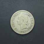 República Dominicana - Moeda Prata 25 Centavos 1937