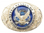 Fivela para cinto com logotipo de Águia produzido em metal `The United States of América`.Medidas: 6,5 cm de coprimento X 8,5 cm de largura.
