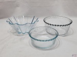 Lote de 3 bowls em vidro temperado Marinex. Medindo o maior 21cm de diâmetro de boca x 8,5cm de altura.