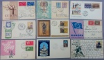 FILATELIA,  nove  (9)  envelopes  filatélicos  de  selos  comemorativos italianos  com  carimbo  do  primeiro  dia  de  circulação  da  Província  de Nápoles e Roma, anos  1961; 1962; 1963; 1964 e 1967.