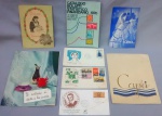 FILATELIA E OUTROS, oito (8) itens: 1 Catalogo Bolaffi Statistico Finanziario 1970, 80 páginas, brochura; 3 envelopes filatélicos italianos de selos comemorativos com carimbo do primeiro dia de circulação em Roma, anos 1958; 1967 e 1969; 4 antigos encartes italianos com propagandas.