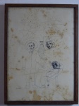 LUIZ JASMIN - "Família Unida", nanquim sobre papel, assinado e datado 1974 pelo ilustre artista baiano, conhecido por ilustrar o álbum "Recital Boite Barroco", de Maria Bethânia. Trabalho e moldura 25 x 18cm.