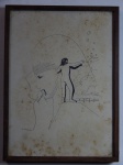 LUIZ JASMIN - "Alcançando estrelas", nanquim sobre papel, assinado e datado 1974 pelo ilustre artista baiano, conhecido por ilustrar o álbum "Recital Boite Barroco", de Maria Bethânia. Trabalho e moldura 25 x 18cm.