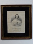 Litografia de Perez-Madera representando gravura de Dª Luisa Carlota de Bourbon, dedicada ao seu esposo Francisco de Paula de Bourbon, 27 x 23cm. Moldura 43 x 38cm. - -