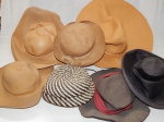 Sete chapéus femininos, modelos e materiais diversos. Marcas do tempo.