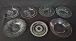 Sete pratos em vidro translúcido para sobremesa (modelos, tamanhos e procedências diversas).