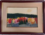 Quadro `Floresta Negra no Outono`, óleo sobre tela, assinado por Marcelo. CM: 87x67 cm, SM: 59x38 cm.