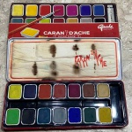 Conjunto de Pastilha Gouache CARAN DÁCHE  com 14 cores - falta o tubo branco - USADO - No estado