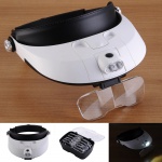 Sensacional esta Lupa de cabeça com 5 lentes destacáveis, iluminação por LEDS- Lente de Cabeça Destacável LED Lupa Iluminado Com 5 lente Substituível.Este inovador ampliador de óculos, com tiara e 2 luzes LED, pode ser facilmente utilizado para ler livros, ler jornais, desenhar, fazer artesanato, personalizar flores e plantas, entre outros. A luz LED e as lentes são destacáveis em uso. Além disso, estão disponíveis 5 lentes com ampliações diferentes para o seu uso alternativo.PRODUTO NOVO NA CAIXA.Característica: - 5 lentes substituíveis / interconvertíveis com diferentes ampliações marcadas no meio. - A luz do LED pode ser girada e a caixa da fonte de luz com o compartimento da bateria é removível. - Faixa de cabeça ajustável garante um uso mais confortável e apertado da cabeça. - A caixa da fonte de luz pode ser usada separadamente como fonte de iluminação após ser desmontada. - Amplamente utilizado no processamento mecânico, reparação electrónica, avaliação de jóias, reparação de relógios e gravação em miniatura, etc.Especificação: 1. Tipo: Cabeça lupa 2. Modelo: 81001-G 3. Ampliação: 1X 1.5X 2X 2.5X 3.5X 4. Material: Plástico, metal, lentes acrílicas 5. Fonte de luz: LED (x2) 6