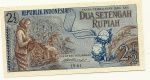 INDONÊSIA - 2 1/2 RUPIAS - 1961 - BELA CÉDULA - FE