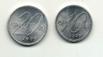 2 Moedas de 10 e 20  Centavos 1965  - Aluminio -  cat Amato V284-285- FC