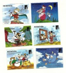 Série de 6 selos DISNEY - CONTOS LOCAIS - REDONDA - 1988 - novos