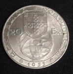 NUMISMÁTICA - Moeda Portugal 20 Escudos ,  Prata 1953 Pesando 21,10 gramas