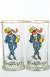 GERMANY - Antigo Par de Grandes Copos para Cerveja de Coleção, em grosso cristal canelado alemão, com rica policromia pintada à mão. Dimensões: 15,5 cm X 8 cm (Alt./Diâm.). xl