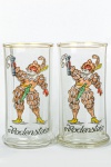 GERMANY - Antigo Par de Grandes Copos para Cerveja de Coleção, em grosso cristal canelado alemão, com rica policromia pintada à mão. Dimensões: 15,5 cm X 8 cm (Alt./Diâm.). xl