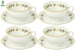 PORCELANA CP - CZE-CHUSLOVAKIA - Quatro Belíssimas Xícaras de Café e seus respectivos pires, em fina porcelana tcheca, com delicada guirlanda floral, filetadas a ouro, com marca da manufatura na base. Dimensões: cm X cm (Alt./Diâm.). xl