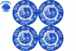 ENOCH WOODS & SONS - ENGLISH SCENERY - ENGLAND - Quatro Belíssimos Pratos Fundos, executados em fina porcelana Inglesa, no padrão "Blue & white", decoração dita "Fazendinha", marcados na base. Dimensões: 4 cm X 23 cm (Alt./Diâm.). cxx