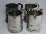 JOHN SOMMERS - Quatro canecas em estanho, 3 polidas decoradas com frisos; uma com marca da Ameise Brasil. Apresentam desgastes. Todas 11 x 10cm.