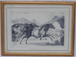 Litogravura representando a gravura "Charge de Cavalerie Gouaycourous", de Jean-Baptiste Debret. 35 x 46cm.