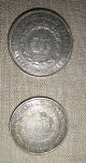 Duas antigas moedas brasileiras de 500 réis, uma do ano 1850 e outra conservadíssima do ano 1857