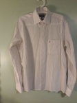 Individual, camisa rosa de listas finas de algodão, tamanho 40, compr: 63cm / larg: 50cm / manga: 60cm