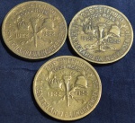 Três moedas 1000 réis, ano 1922 Centenário da Independência, MBC