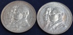 Duas moedas 2000 réis, ano 1922, em prata 900 milésimos, comemorativas ao 1º Centenário da Independência do Brasil, escurecimento natural da prata, SOB