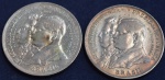 Duas moedas 2000 réis, ano 1922, em prata 900 milésimos, comemorativas ao 1º Centenário da Independência do Brasil, escurecimento natural da prata, SOB