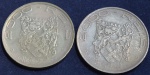 Duas moedas em prata 2000 réis, ano 1932, Série Vicentina, IV Centenário da Colonização do Brasil, Dom João III 1502/1557 Rei de Portugal, escurecimento natural da prata