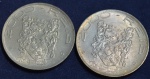 Duas moedas em prata 2000 réis, ano 1932, Série Vicentina, IV Centenário da Colonização do Brasil, Dom João III 1502/1557 Rei de Portugal, escurecimento natural da prata