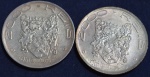 Duas moedas em prata 2000 réis, ano 1932, Série Vicentina, IV Centenário da Colonização do Brasil, Dom João III 1502/1557 Rei de Portugal, escurecimento natural da prata