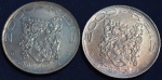 Duas moedas em prata 2000 réis, ano 1932, Série Vicentina, IV Centenário da Colonização do Brasil, Dom João III 1502/1557 Rei de Portugal, escurecimento natural da prata