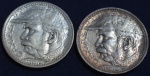 Duas moedas de 2000 réis, em prata, ano 1935, Duque de Caxias, escurecimento natural da prata, MBC
