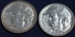 Duas moedas de 2000 réis, em prata, ano 1935, Duque de Caxias, escurecimento natural da prata, MBC