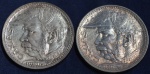 Duas moedas de 2000 réis, em prata, ano 1935, Duque de Caxias, escurecimento natural da prata, MBC