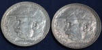Duas moedas de 2000 réis, em prata, ano 1935, Duque de Caxias, escurecimento natural da prata, MBC