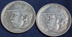 Duas moedas de 2000 réis, em prata, ano 1935, Duque de Caxias, escurecimento natural da prata, MBC