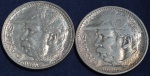 Duas moedas de 2000 réis, em prata, ano 1935, Duque de Caxias, escurecimento natural da prata, MBC