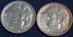 Duas moedas de 2000 réis, em prata, ano 1935, Duque de Caxias, escurecimento natural da prata, MBC