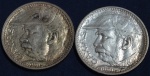 Duas moedas de 2000 réis, em prata, ano 1935, Duque de Caxias, escurecimento natural da prata, MBC