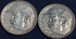 Duas moedas de 2000 réis, em prata, ano 1935, Duque de Caxias, escurecimento natural da prata, MBC