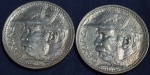 Duas moedas de 2000 réis, em prata, ano 1935, Duque de Caxias, escurecimento natural da prata, MBC