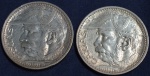 Duas moedas de 2000 réis, em prata, ano 1935, Duque de Caxias, escurecimento natural da prata, MBC