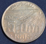 Moeda em prata 5000 réis, ano 1937, Alberto Santos Dumont, MBC, escurecimento natural da prata