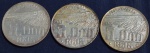 Três moedas em prata, 5000 réis, anos 1936, 1937 e 1938, Alberto Santos Dumont, escurecimento natural da prata