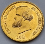 Moeda em ouro (8,9 gr.), 10000 réis, ano 1874, Império, SOB/FC