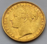 Moeda em ouro (8 gr.) Libra Esterlina, ano 1882, Queen Victoria