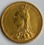 Moeda em ouro (8 gr.) Libra Esterlina, ano 1890, Queen Victoria